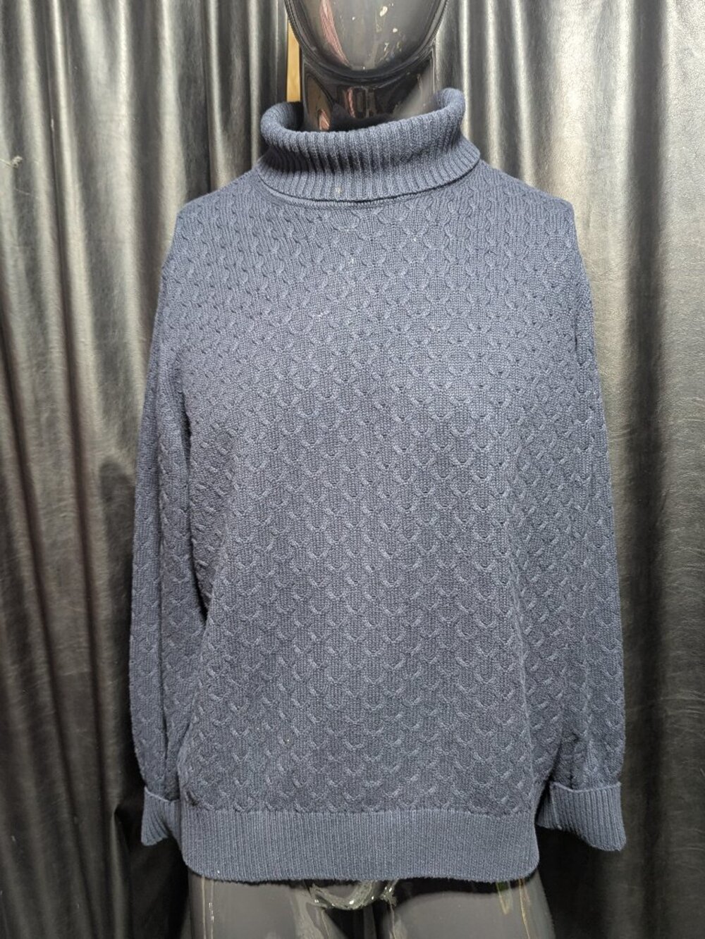 ermyn & Bond Navy Blue Cable Knit Turtleneck Sweater Extra Large XL